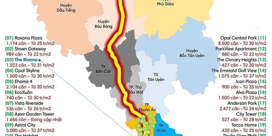 giá bán 20 dự án căn hộ chung cư tại thành phố Thuận An, Bình Dương