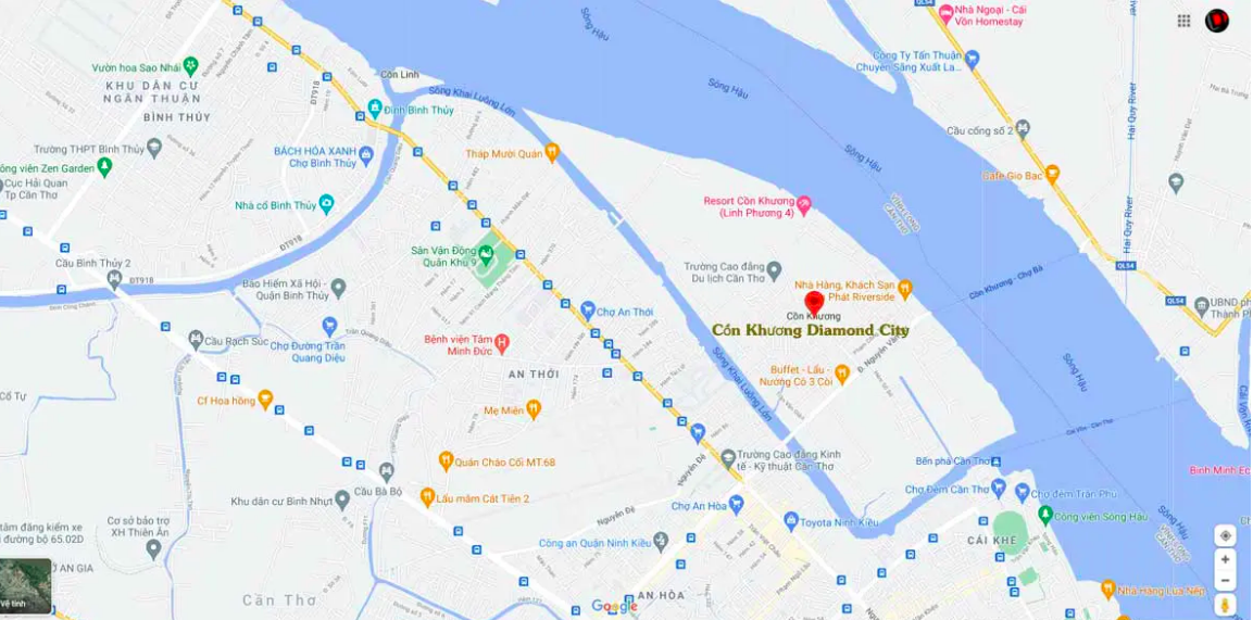 Khu đô thị Cồn Khương Diamond City Cần Thơ trên google Maps