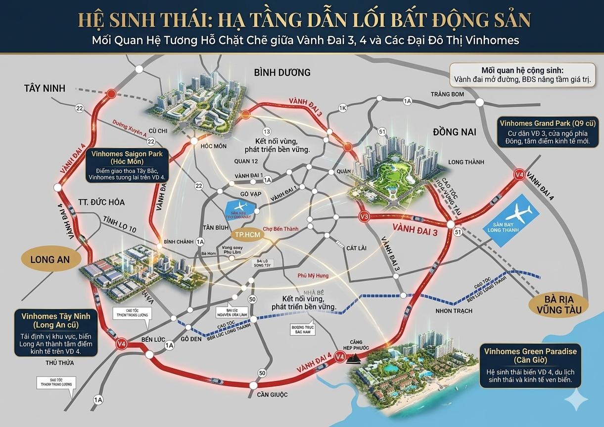 Sức Mạnh Cộng Hưởng Giữa Vành Đai 3, 4 và Đại Đô Thị Vinhomes