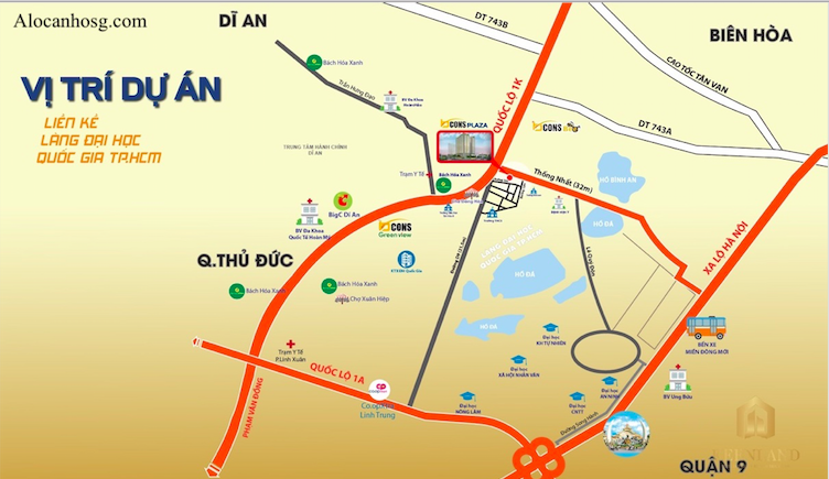 Vị trí liên kết Bcons City Dĩ An