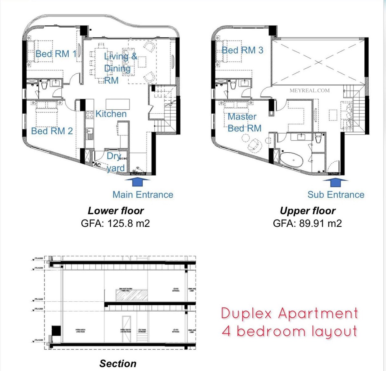 bản vẽ thiết kế 4 phòng ngủ duplex thủ thiêm zeit river