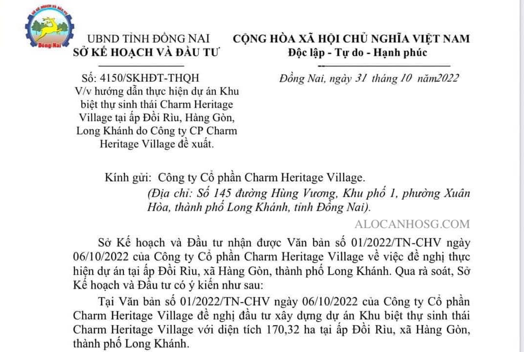 văn bản pháp lý dự án Khu Biệt thự Heritage Village 